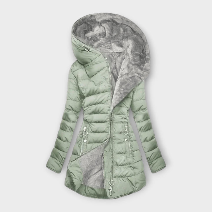 Front view of a light green women&