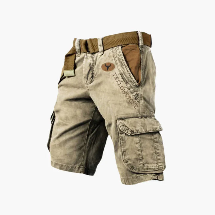 Front three quarter view of khaki men&