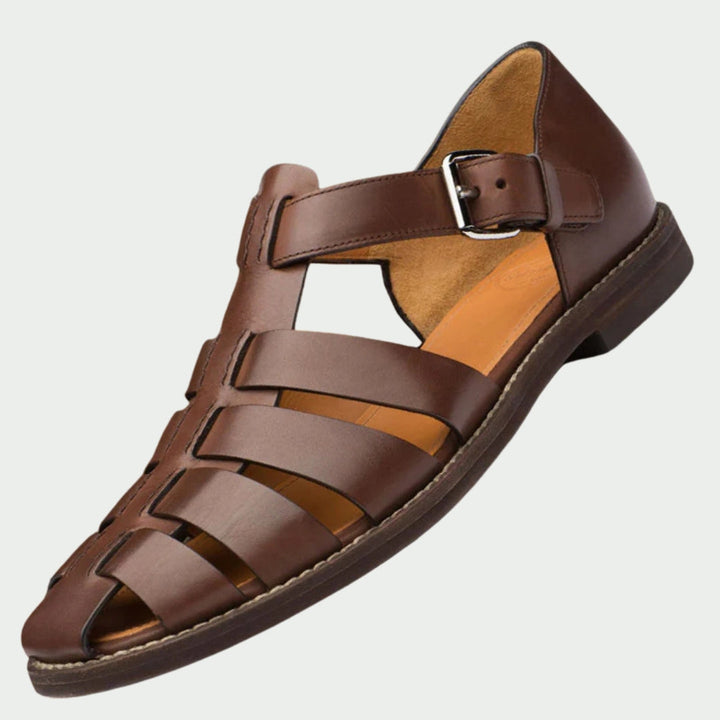 Side view of a single brown leather men&
