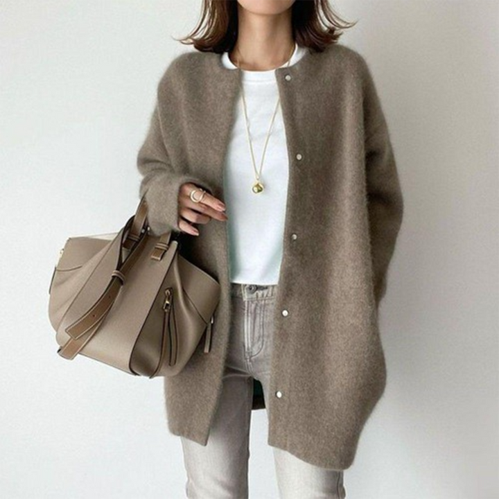 Front view of a model wearing a camel women&