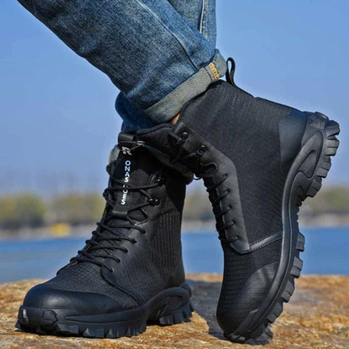 Worn by model, a pair of black men&
