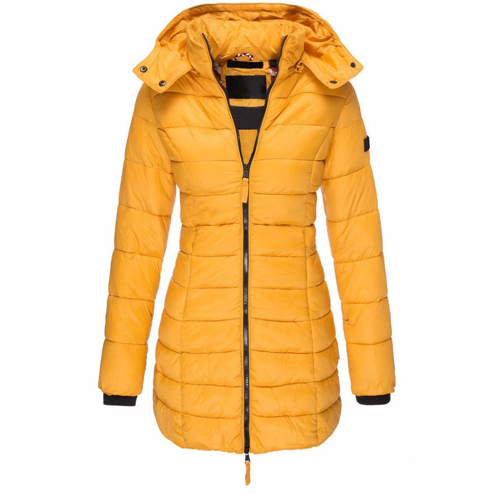 Front view of a bright yellow women&