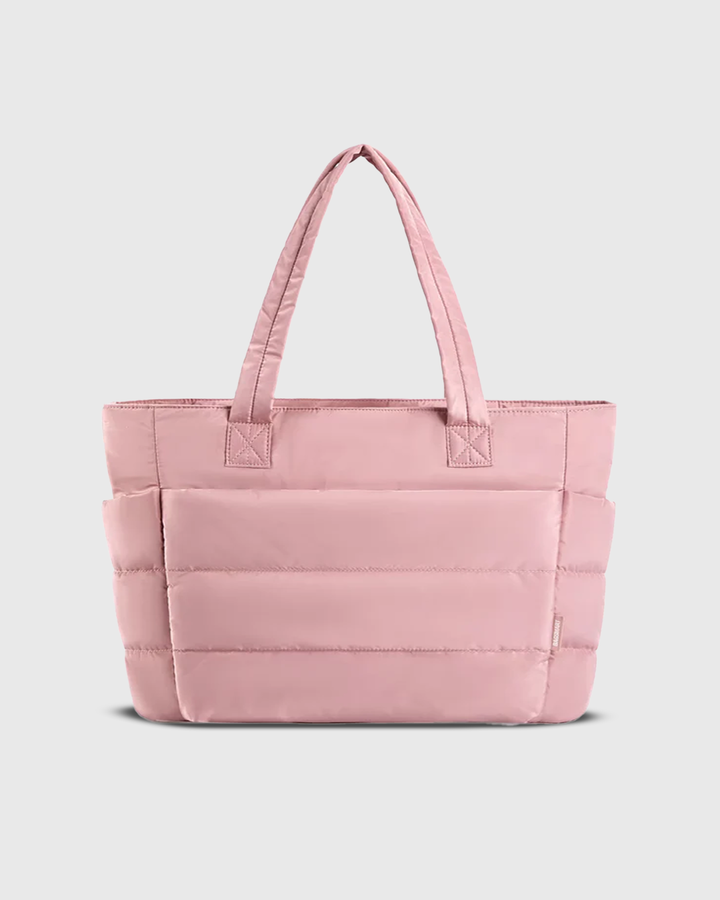 Front view of the pink Cloud Shoulder Bag with a spacious, organised design and side pockets
