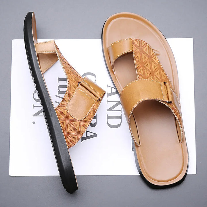 Flat lay of a pair of tan men&