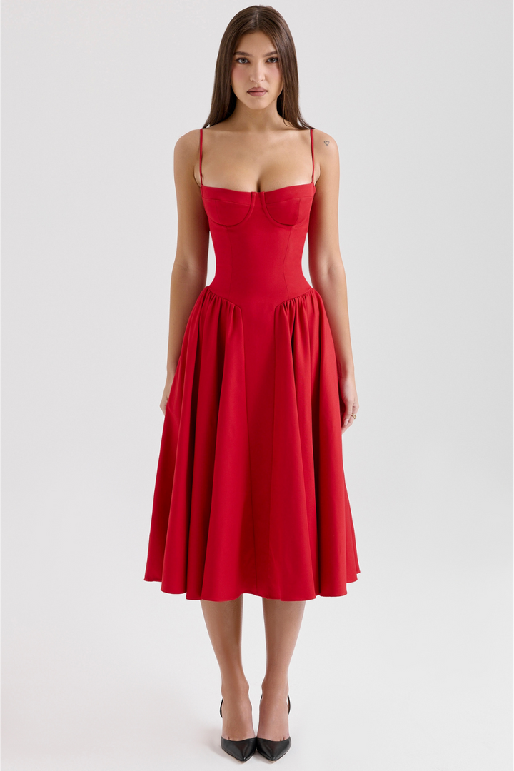 Front view of a model wearing a red Women&