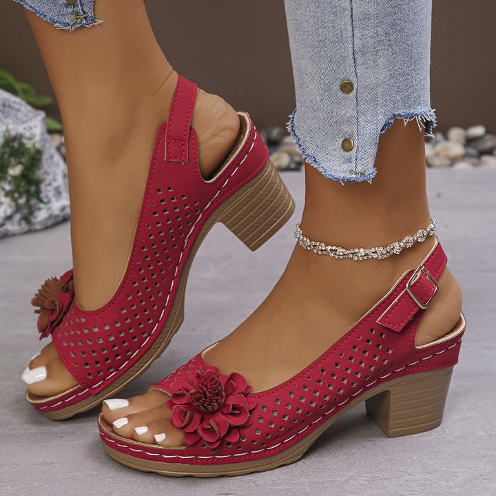 Side view of red women&
