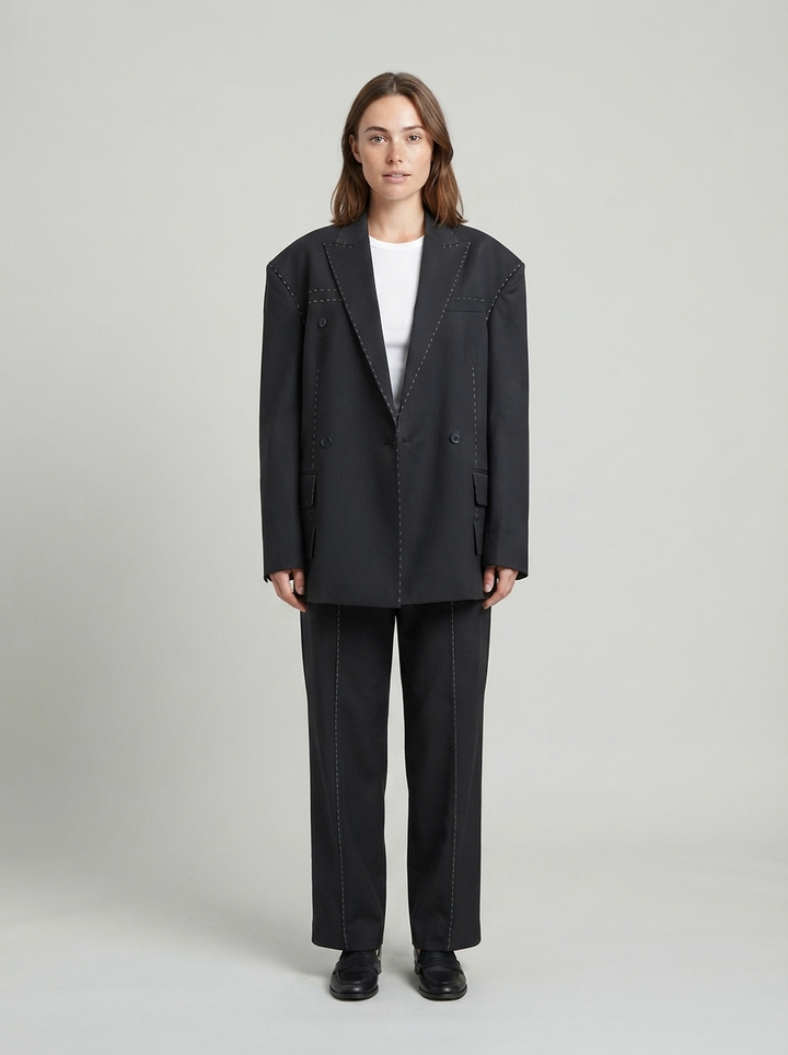 Double-Breasted Blazer and Straight Trouser Set - front view