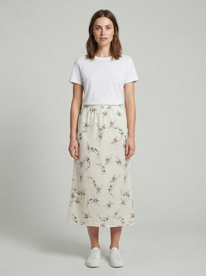 Floral Linen-Blend Skirt — Summer Print - front view