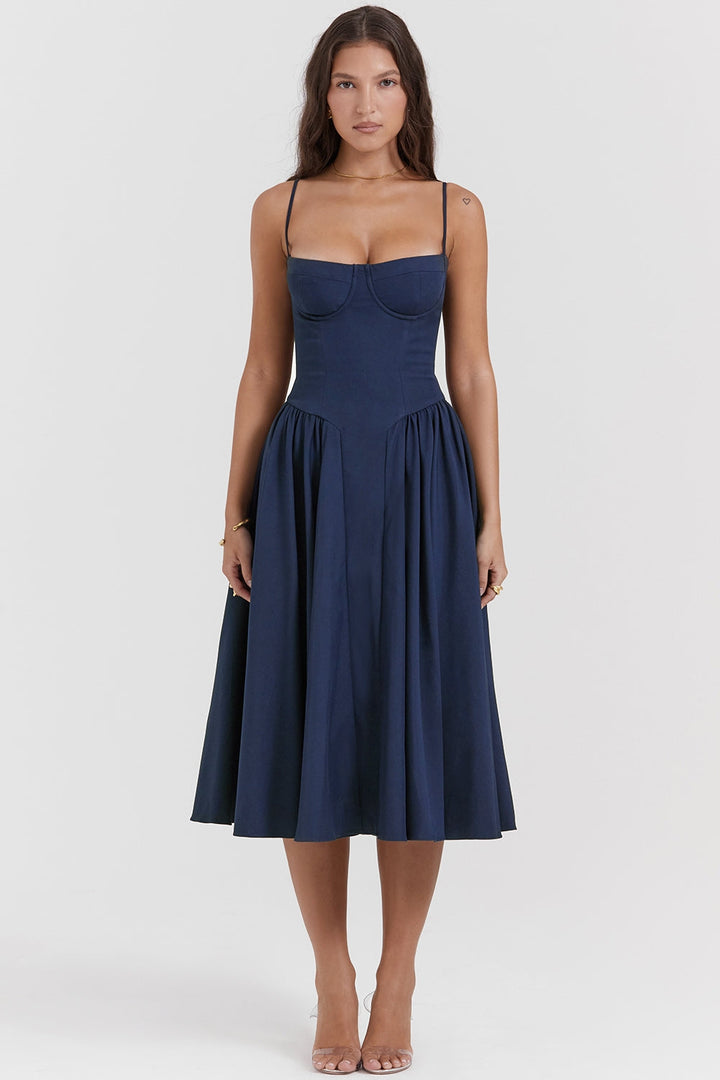 Front view of a model wearing a navy Women&