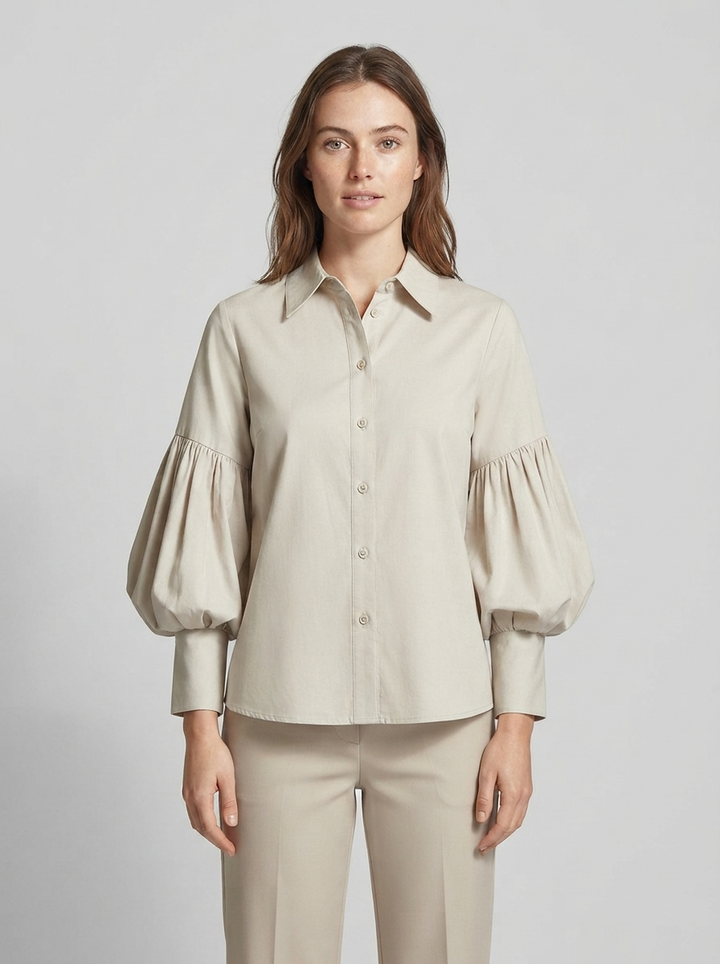 Open-Front Textured Blouse: Natural Khaki - front view