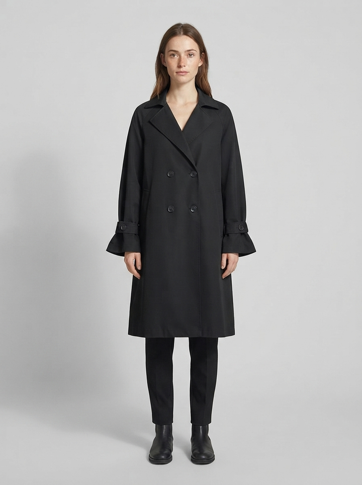 Oversized Double-Breasted Cotton-Blend Trench Coat - front view