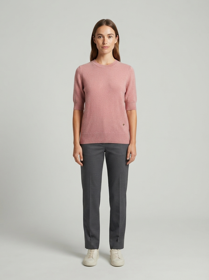 Pure Cashmere Short-Sleeve Crew Neck Sweater - front view