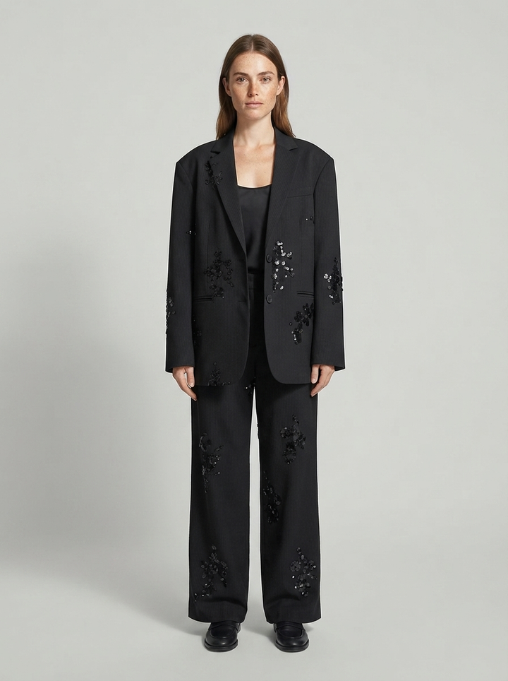 Sequin Blazer and Wide-Leg Trouser Set - front view