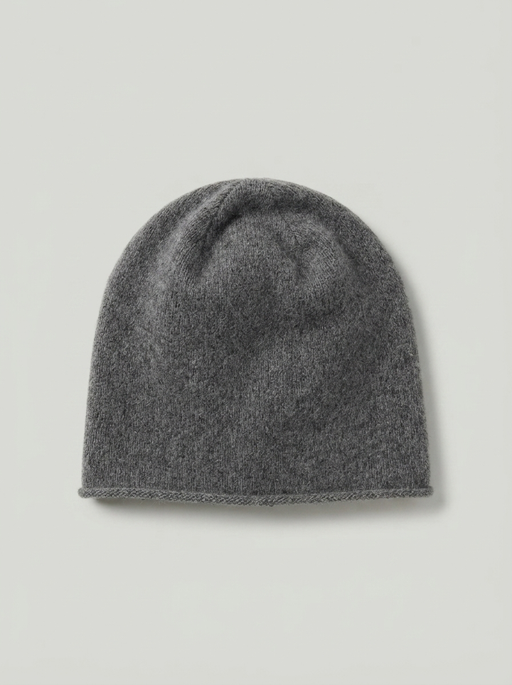 Slouchy Rolled-Edge Knit Beanie - front view