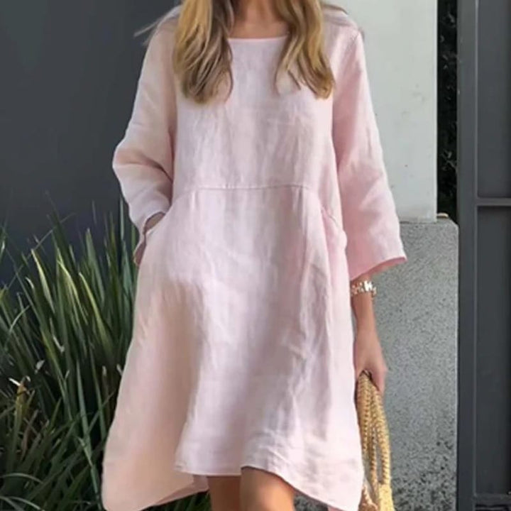 Front view of model wearing a light pink women&