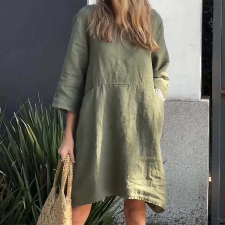 Front view of model wearing an olive green women&