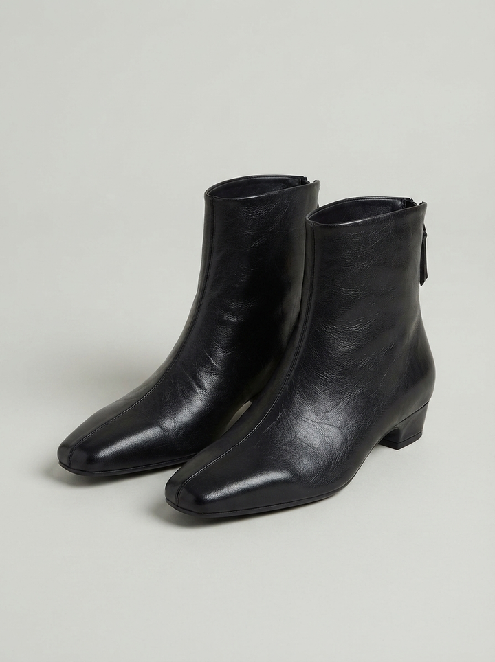 Square Toe Ankle Boot with Back Zip and Block Heel - front view