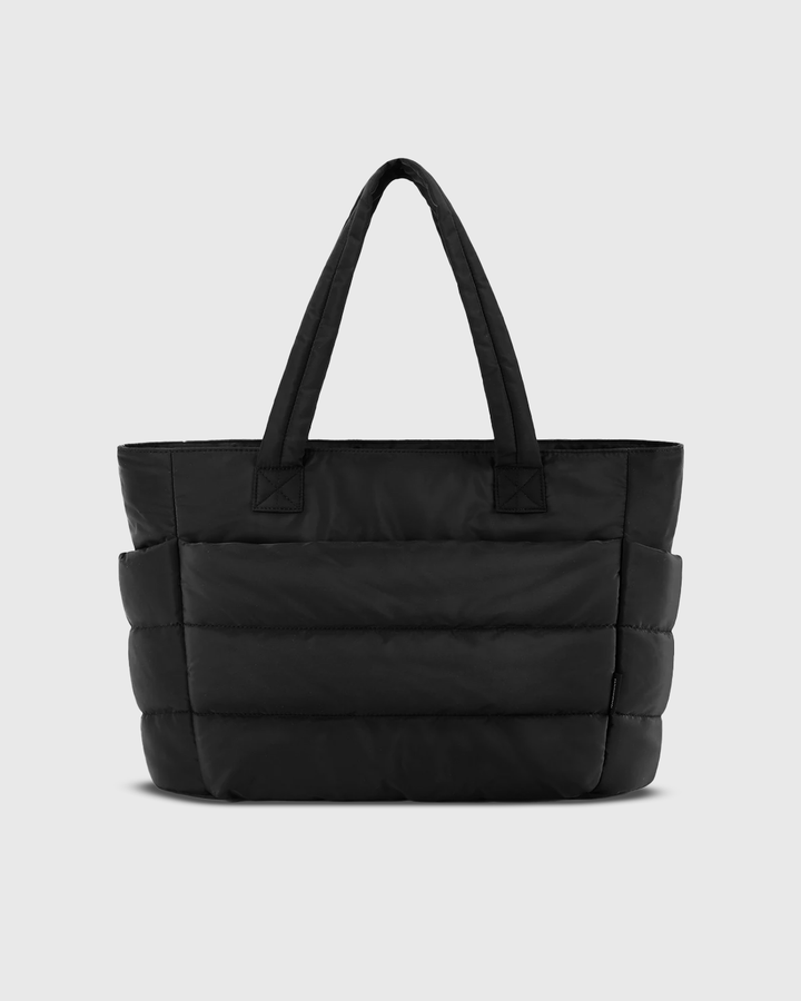Front view of the black Cloud Shoulder Bag with a spacious, organised design