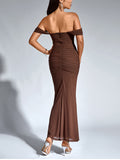 Women's Corset Maxi Dress Australia: Ruched Mesh Off Shoulder