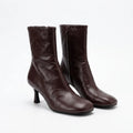 Women's Leather Ankle Boots Square Toe Stiletto Heel