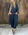 Women's Casual Two-Piece Set – V-Neck Top & Pants
