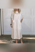 Women's Emma Linen Midi Dress: Short Sleeve Summer