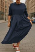 Women's Oversized Long Sleeve Dress with Pocket – Round Neck