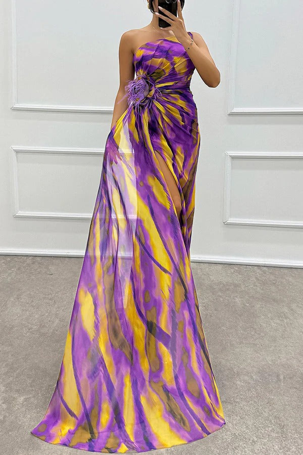 Casey | Off-Shoulder Watercolor Print Maxi Dress