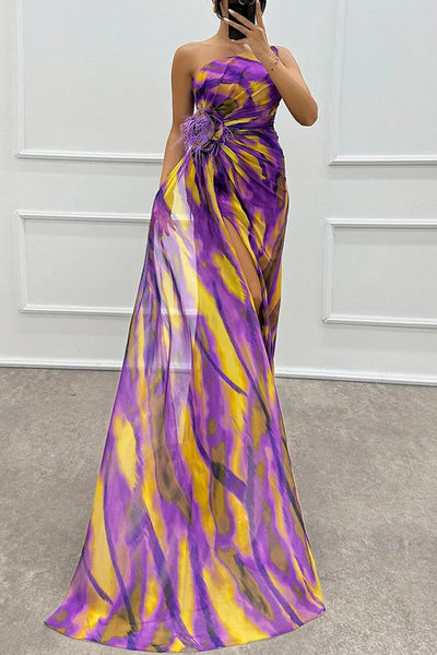 Casey | Off-Shoulder Watercolor Print Maxi Dress