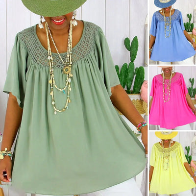 Piper | Loose Fit Summer Lace Top in Solid Colour