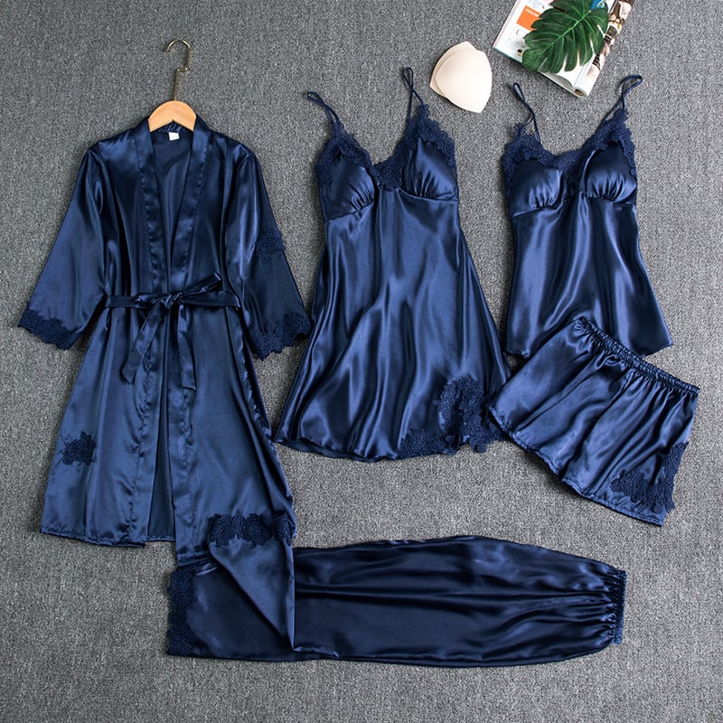 Kiara | 5-Piece Ice Silk Sleepwear Set