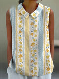 Women's Art Stripe Flower Print Cotton Linen Shirt