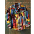 Unisex Vintage Shirt – Cotton Linen Blend Rainbow Print