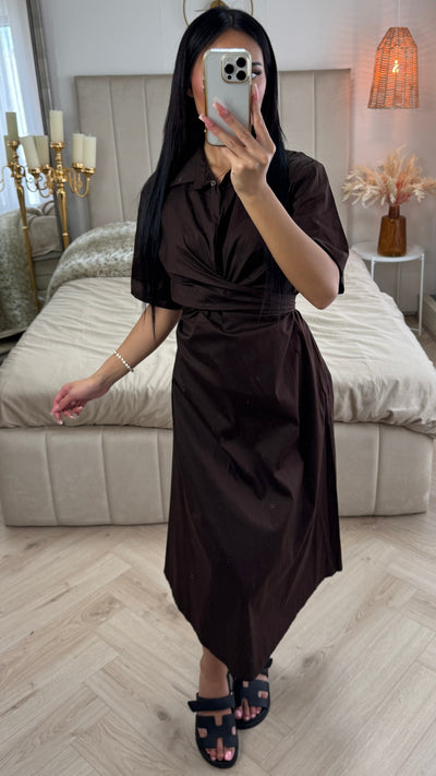 Ruby™ | Cross Tie Belt Blouse Dress in Soft Cotton Blend