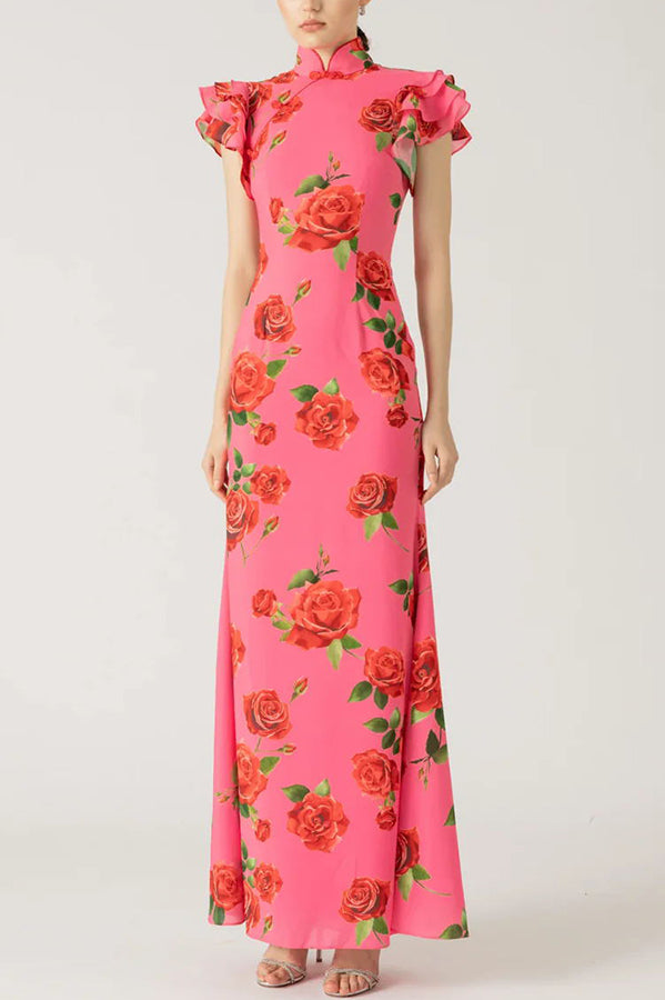 Kaylee™  | Elegant Rose Floral Print Long Dress
