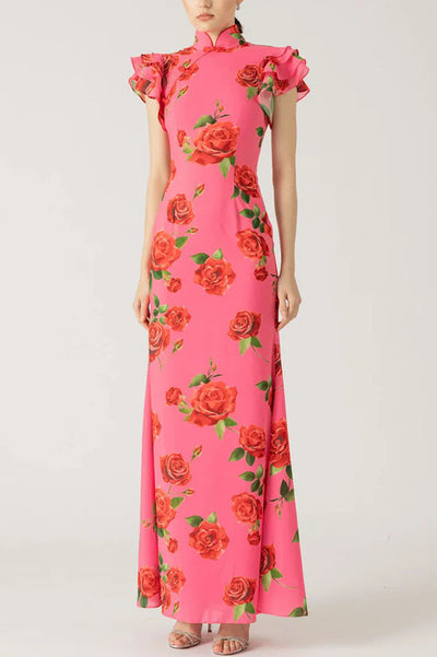 Kaylee™  | Elegant Rose Floral Print Long Dress