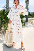 Women's Floral Eyelet Lace Midi Beach Cover Up Dress