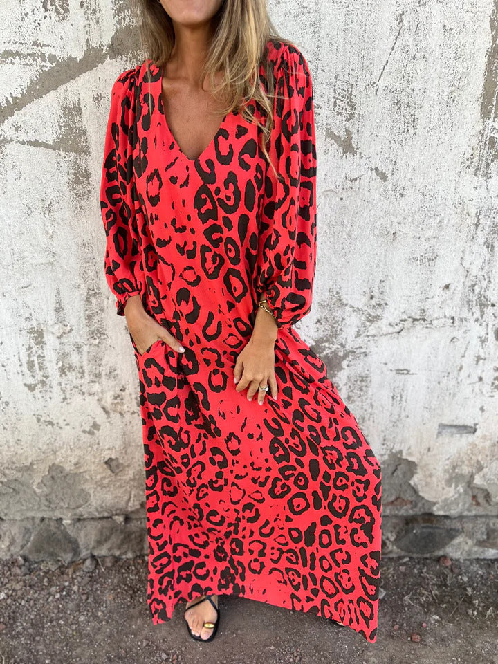 Florence™ | Leopard Print V-Neck Maxi Dress