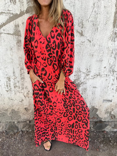 Florence™ | Leopard Print V-Neck Maxi Dress