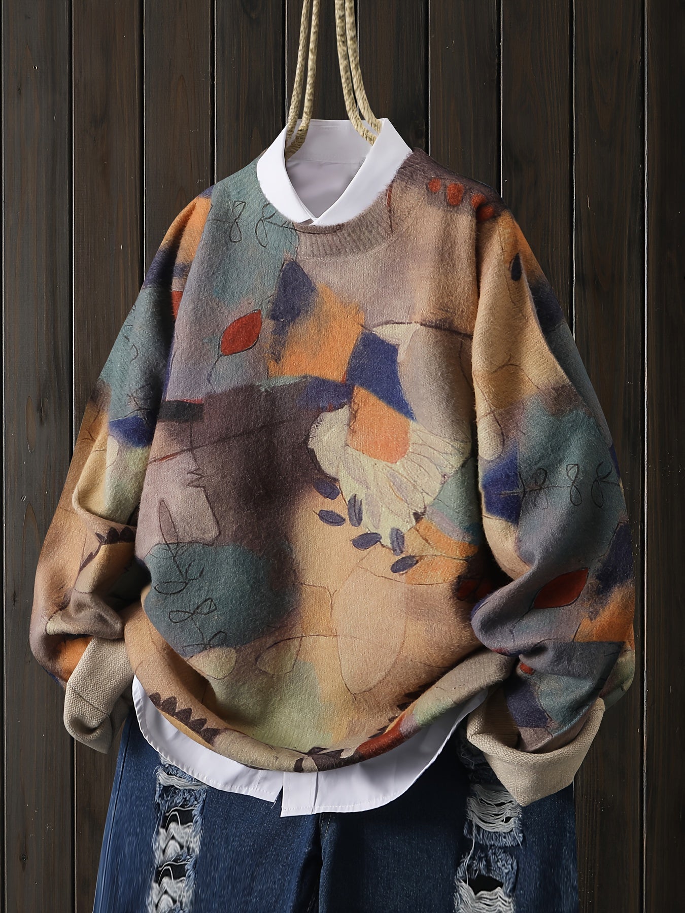 Luna | Elegant Leaf Print Knit Pullover