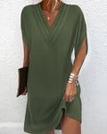 Women's V Neck Mini Dress with Batwing Sleeves