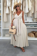 Women's V-Neck Open-Back Beach Maxi Dress