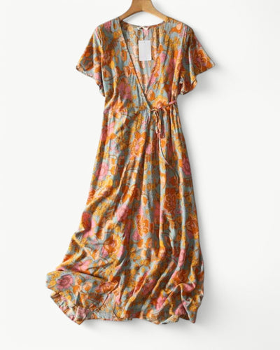 Diana | Floral Wrap Dress with Short Sleeves | Light & Airy Maxi Dress