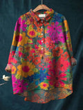 Women's Artistic Plant Print Shirt – Botanical Design
