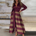 Women's V-Neck Long Sleeve Maxi Dress – A-Line