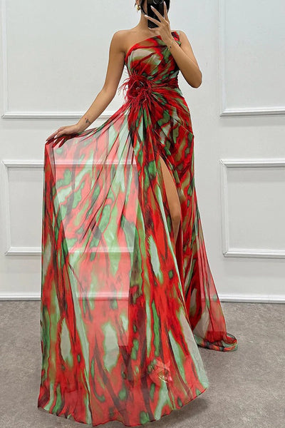 Casey | Off-Shoulder Watercolor Print Maxi Dress