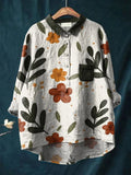 Women's Artistic Plant Print Shirt – Botanical Design
