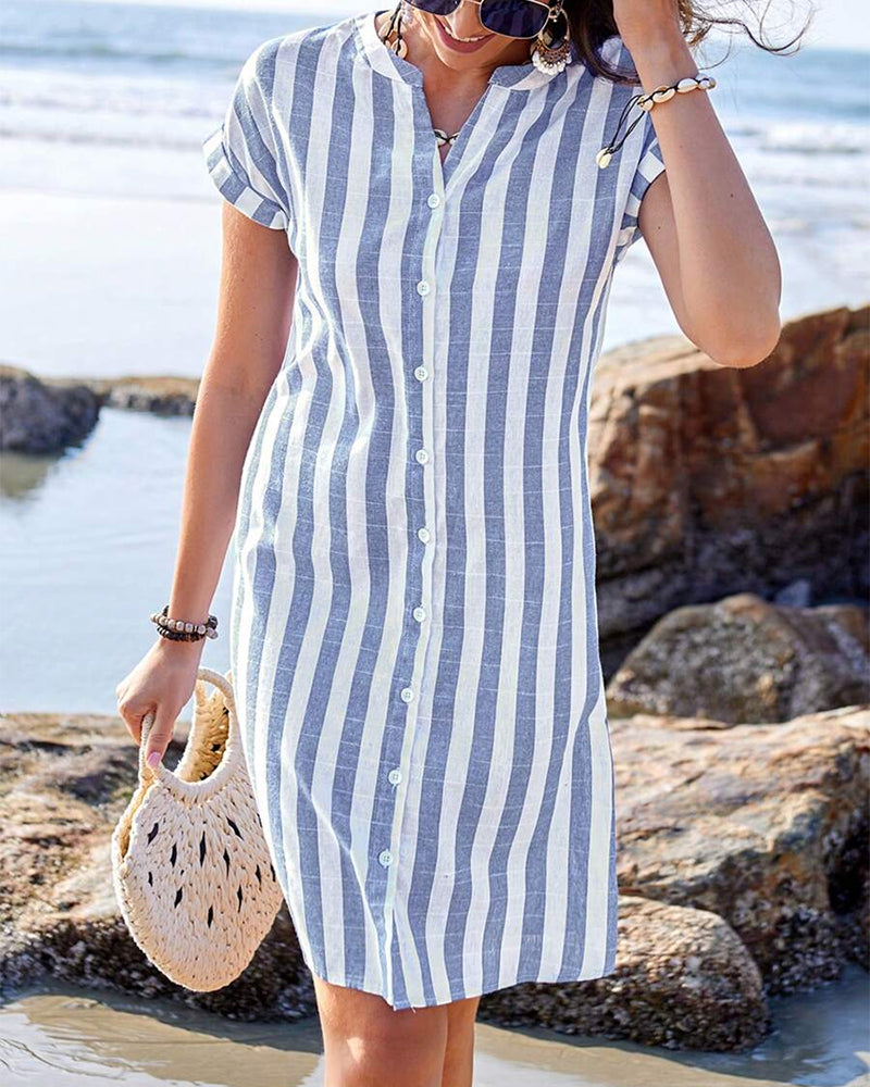 Belinda™ | Short Sleeve Turn Down Collar Shirt Dress