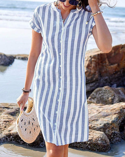 Belinda™ | Short Sleeve Turn Down Collar Shirt Dress