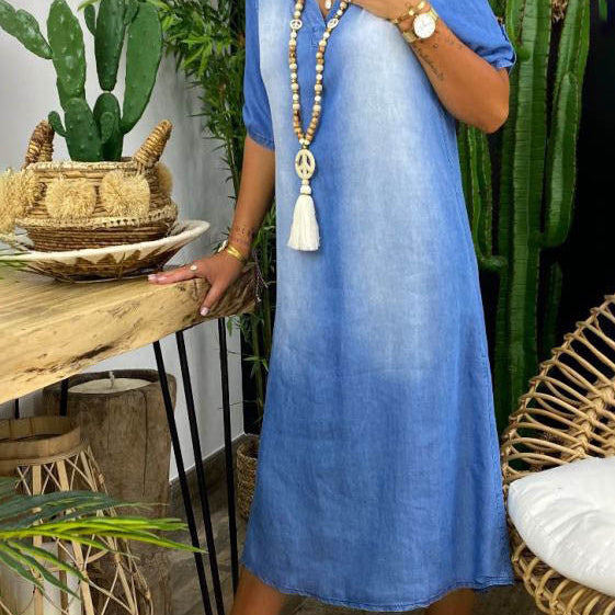 Katherine™ | Summer V-Neck Half Denim Dress